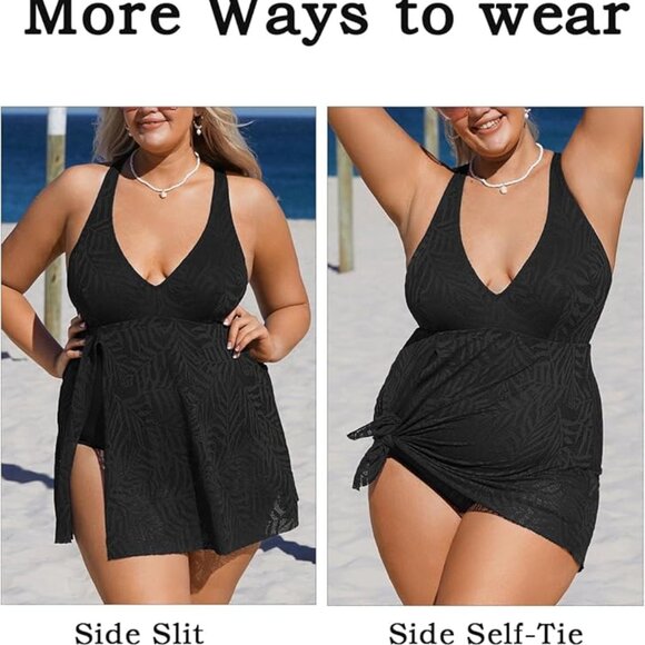 Cupshe Mesh Hollow Out Split One Piece Swim Dress Swimsuit Size 2X | NWT | Black - Picture 5 of 5